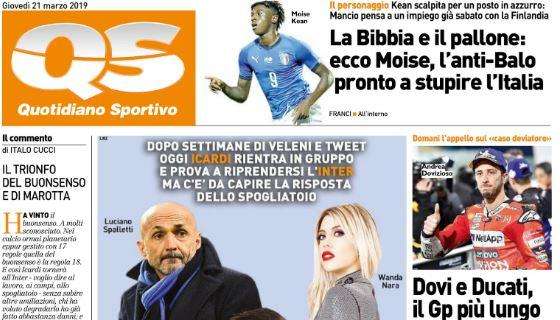 Il QS-Sport apre con il caso Icardi-Inter: "Senti chi torna"