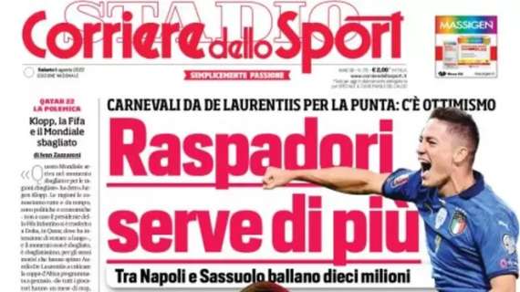 L'apertura del Corriere dello Sport sull'attaccante neroverde: "Raspadori serve di più"