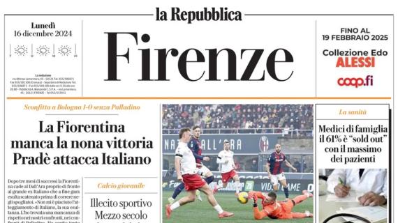 La Repubblica-Firenze: "La Fiorentina manca la nona vittoria e Pradè attacca Italiano"