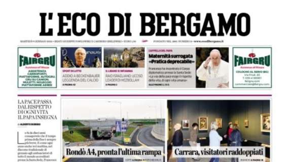 L'Eco di Bergamo: "Atalanta, l'andata in zona Europa. E domani c'è il Milan"