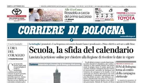 La prima pagina del Corriere di Bologna: "Rossoblù a caccia del primo successo"