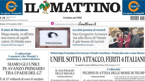 L'apertura de Il Mattino su Napoli-Roma: "Conte-Ranieri, sfida da tutto esaurito"