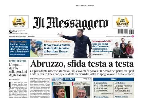 Il Messaggero in apertura sui giallorossi: "La Roma non si ferma: pari al 95"