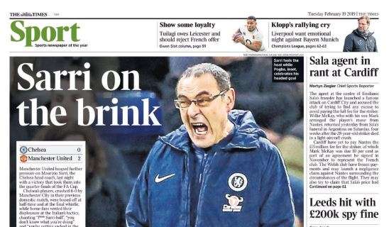Chelsea eliminato in FA Cup. Stampa inglese: "Sarri traballa"