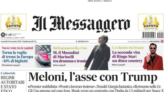 Lazio scarica, Il Messaggero in apertura: "Ranieri e Pellegrini, una Roma da favola"