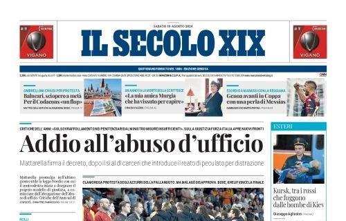 Il Secolo XIX in prima pagina: "Genoa avanti in Coppa con una perla di Messias" 