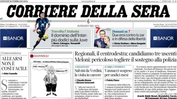 L'apertura del CorSera sui nerazzurri: "Il dominio dell'Inter: più dodici sulla Juve"