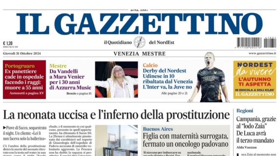 Il Gazzettino in prima pagina: "Derby del Nordest: Udinese in dieci ribaltata dal Venezia"