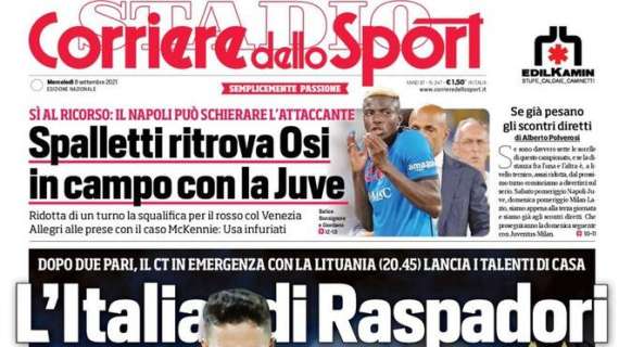 L'apertura del Corriere dello Sport: "L'Italia di Raspadori"