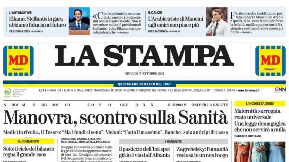 La Stampa in taglio alto: "L'Arabia triste di Mancini. Agli emiri non piace più"