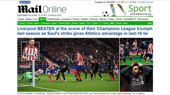 Atletico-Liverpool 1-0, le aperture in Inghilterra: "Masterclass di Simeone, Reds frustrati""