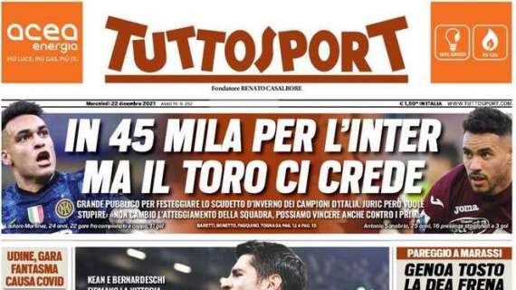 L'apertura di Tuttosport: "Natale Juve". Bianconeri a -4 dal quarto posto