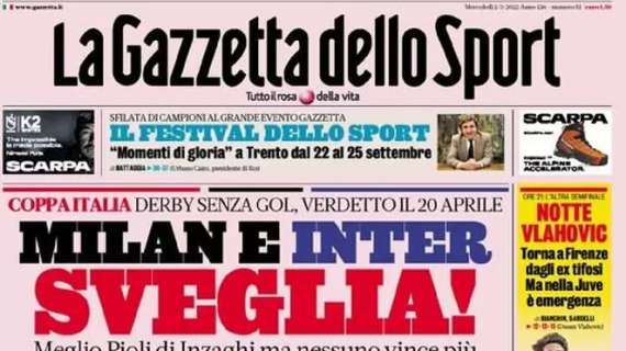 L’apertura odierna de La Gazzetta dello Sport sul derby: “Milan e Inter, sveglia!”
