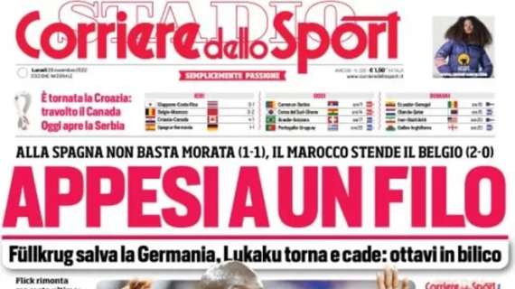 L'apertura del Corriere dello Sport su Belgio e Germania: "Appesi a un filo"