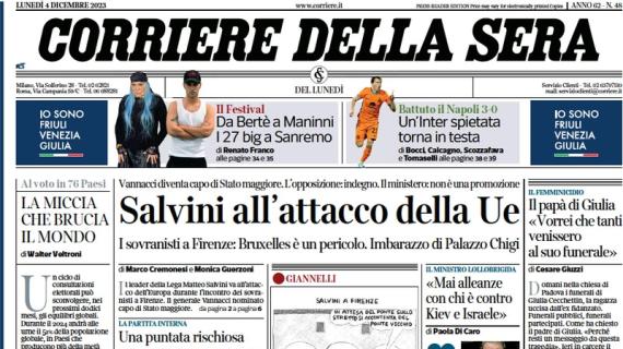L'apertura del CorSera oggi in prima pagina: "Un'Inter spietata torna in testa"