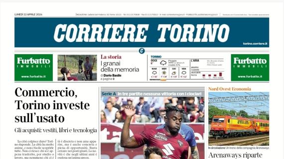 La prima pagina del Corriere di Torino: "Il Toro sbatte ancora contro il Frosinone"