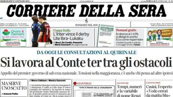 Il Corrire della Sera: "L'Inter vince il derby di Coppa Italia. Lite Ibra-Lukaku"