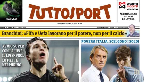 Tuttosport in prima pagina: "Allarme Chiesa", il Liverpool lo mette nel mirino