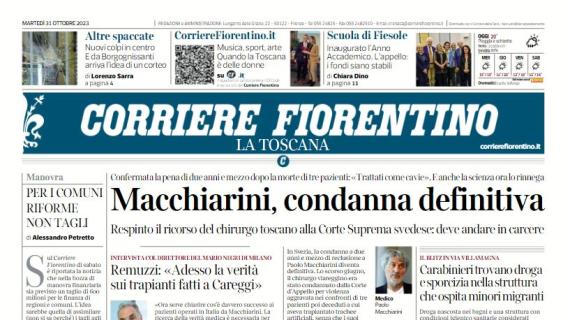 Il Corriere Fiorentino apre con il ko viola contro la Lazio: "Condanna di rigore"