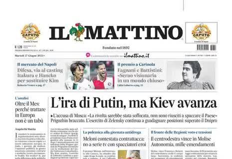 La prima pagina de Il Mattino: "Difesa Napoli, Itakura e Hancko per sostituire Kim"