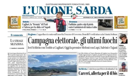 L'Unione Sarda: "Cagliari, la 'frenata' di Prati e l'attesa per la sfida col Napoli"