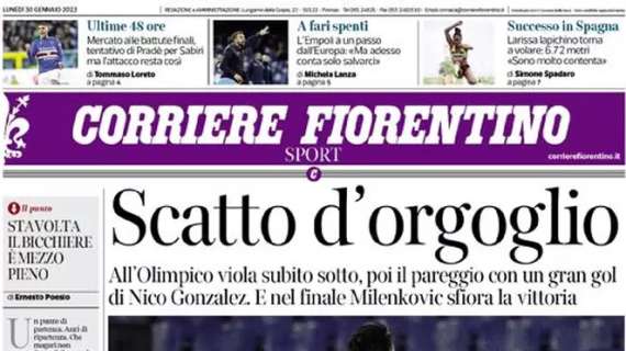 Il Corriere Fiorentino apre con il pari viola con la Lazio: "Scatto d'orgoglio"