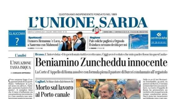 L'Unione Sarda in prima pagina sul ko dei rossoblù: "Cagliari, non basta il cuore"