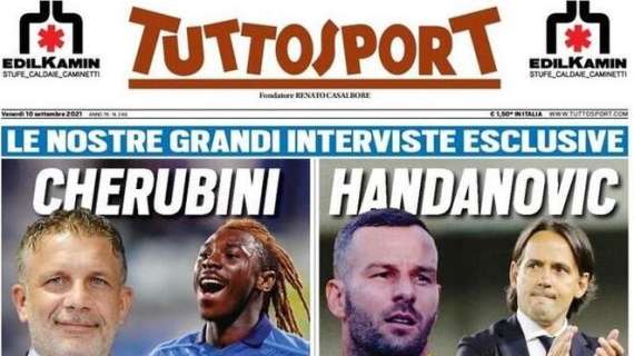 Tuttosport in apertura: "Cherubini: 'Vedrete che Juve'" e "Handanovic: 'Guardate che Inter'"