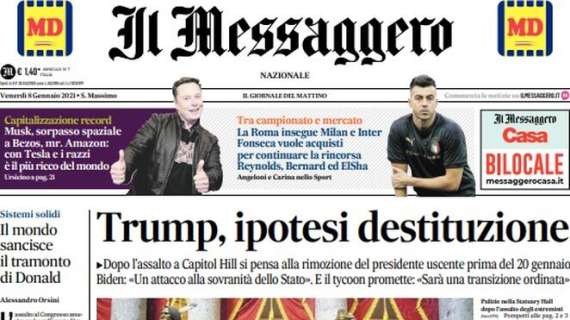 Il Messaggero in apertura: "La Roma insegue Milan e Inter, Fonseca aspetta rinforzi"