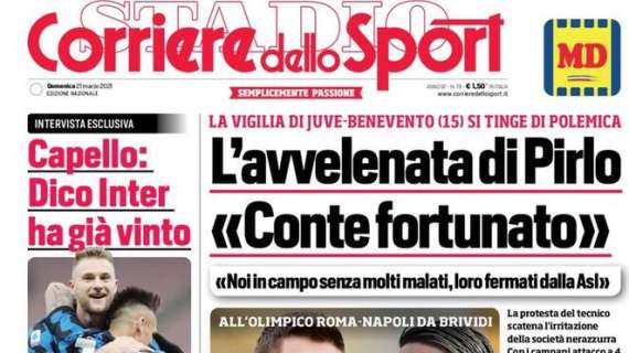 L'apertura del Corriere dello Sport su Roma-Napoli: "Eurospareggio per la Champions"