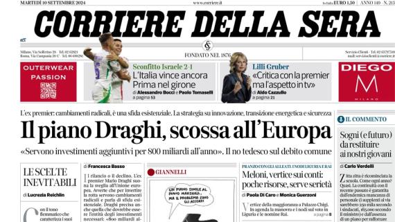 Corriere della Sera in prima pagina: "L'Italia vince ancora. Prima nel girone"