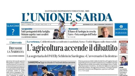 L'apertura dell'Unione Sarda: "Alle 15 alla Domus il Cagliari sfida la Lazio"