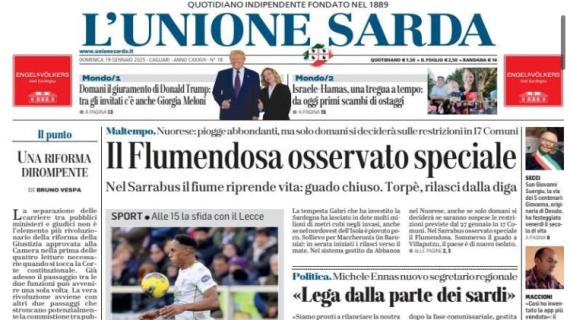 Alle 15 sfida casalinga con il Lecce, L'Unione Sarda: "Cagliari, Mina suona la carica"