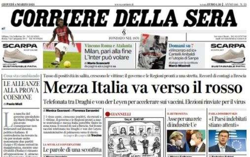 Il Corriere della Sera: "Milan, pari alla fine. L'Inter può volare"