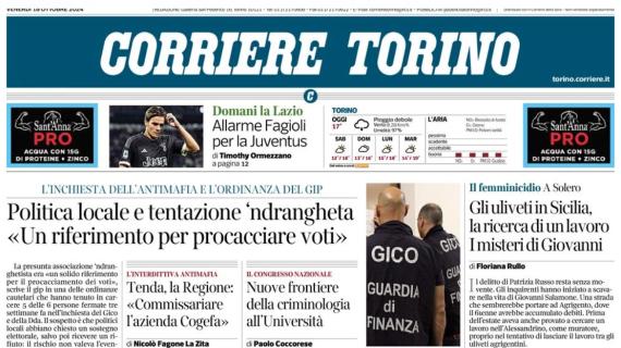 Domani Juventus-Lazio. Il Corriere di Torino: "Allarme Fagioli per Thiago Motta"