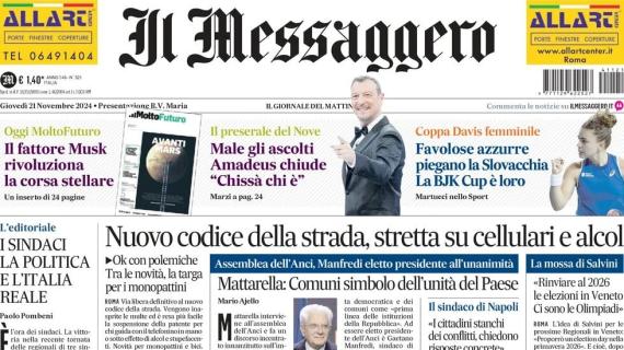 Il Messaggero nella prima sportiva: "Nuno Tavares e Pedro ko, emergenza Lazio"