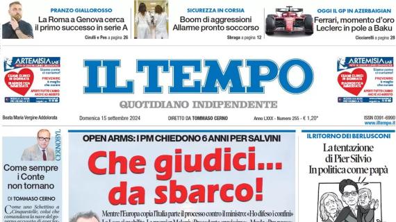 Il Tempo in apertura: "La Roma a Genova cerca il primo successo in Serie A"