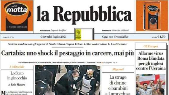 La Repubblica: "Allarme virus. Roma blindata per gli inglesi contro l'Ucraina"