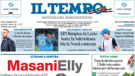 Il Tempo in prima pagina: "La Lazio vince, ma la Nord contesta. Con DDR Roma da sogno"