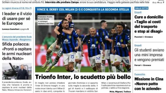 La prima pagina de La Nazione: “Trionfo Inter, lo scudetto più bello”