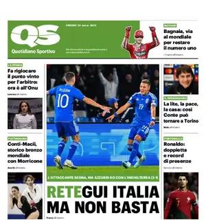 La prima pagina di QS sugli azzurri di Mancini: "Retegui Italia, ma non basta"