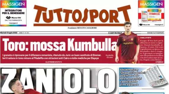 Tuttosport in prima pagina sul fantasista azzurro: "Zaniolo corre verso la Juve"