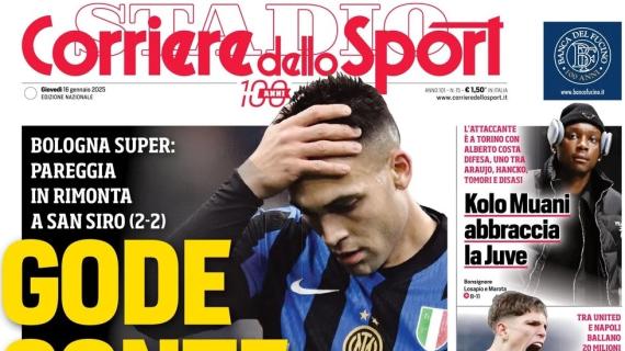 Inter frenata, 2-2 col Bologna. "Gode Conte": Il Corriere dello Sport in prima pagina