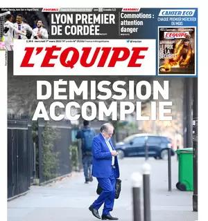 La prima pagina de L'Equipe sull'addio del presidente Le Graet: "Dimissioni completate"