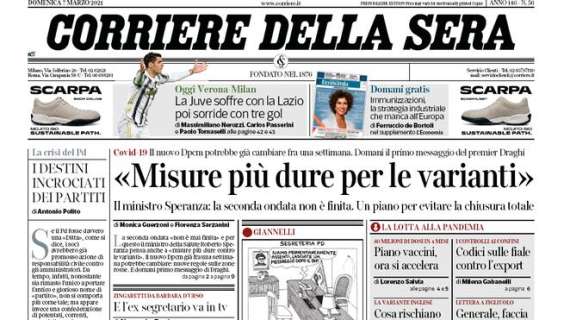 Corriere della Sera in taglio alto: "La Juve soffre con la Lazio, poi sorride con tre gol"