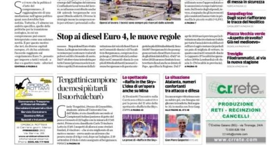 La prima pagina de L'Eco di Bergamo sull'Atalanta: "Numeri confortanti tra attacco e difesa"