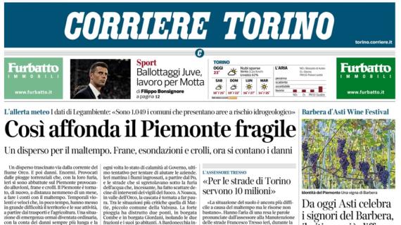 Il Corriere di Torino in prima pagina: "Ballottaggi Juve, lavoro per Thiago Motta"