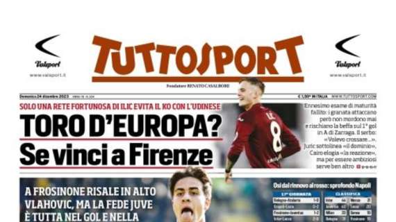 La copertina di Tuttosport è tutta per il 18enne Kenan Yildiz: "Nel segno di Alex Del Piero"