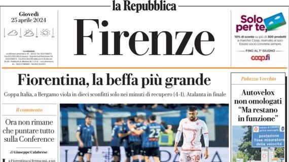 Repubblica (ed. Firenze) stamani sulla Coppa Italia: "Fiorentina, la beffa più grande"