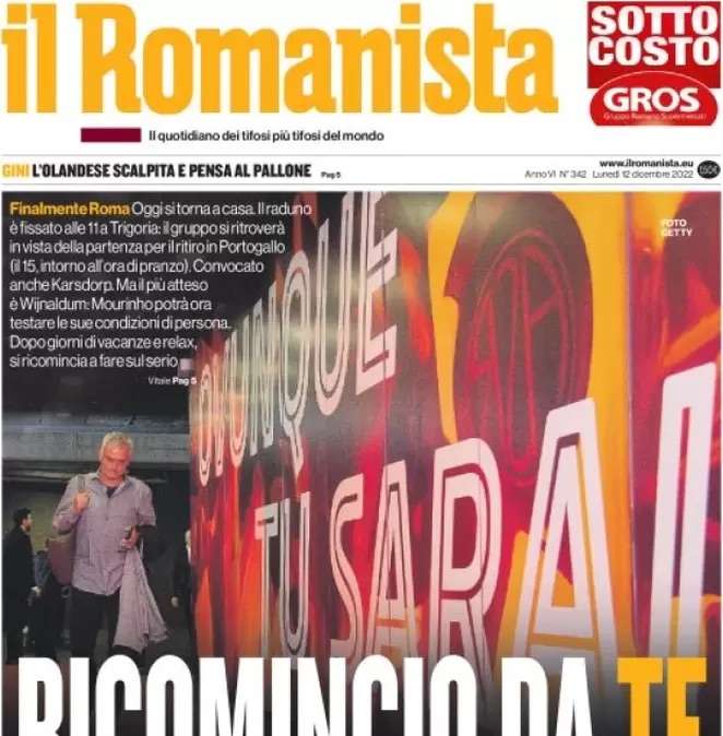 Stamani il raduno della Roma a Trigoria, Il Romanista in prima pagina: “Ricomincio da te”